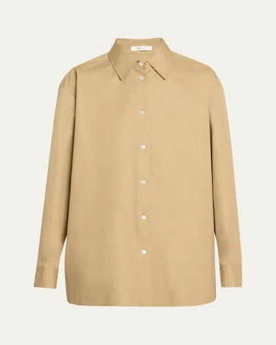 The Row Tansy Cotton-cashmere Button-down Shirt In Sand