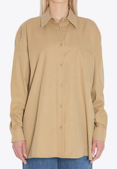 The Row Tansy Long-sleeved Shirt In Brown