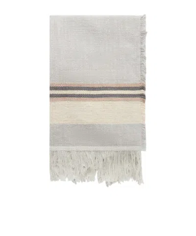 The Row Tassel Striped Scarf In Gray