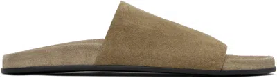 THE ROW TAUPE HUGH SLIDE SANDALS