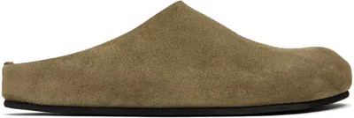 The Row Beige Hudson Suede Slide Loafers In Green