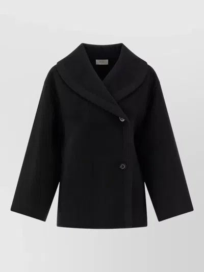 The Row Temur Coat Wide Collar Long Sleeves In Black