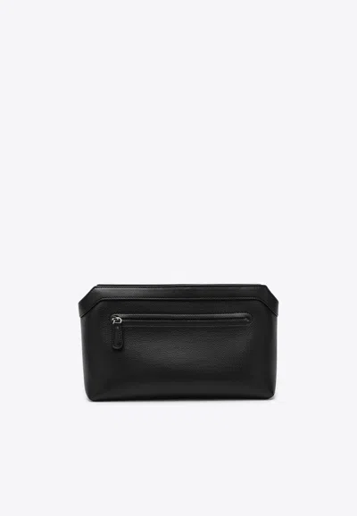 The Row Terrasse Grained Leather Clutch Bag In Black