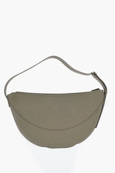 The Row Textured Leather Jouve Hobo Shoulder Bag In Gray