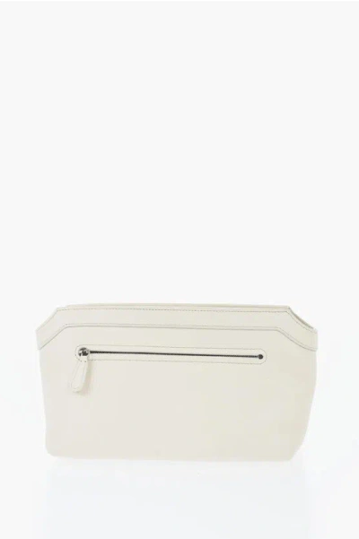 The Row Textured Leather Terrasse Pouch With Zipped Closure In White