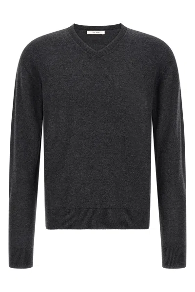 The Row Thamm Cashmer V-neck Sweater In Gray