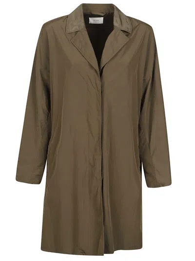 The Row Three-quarter Sleeve Minimalist Brown Coat In Green