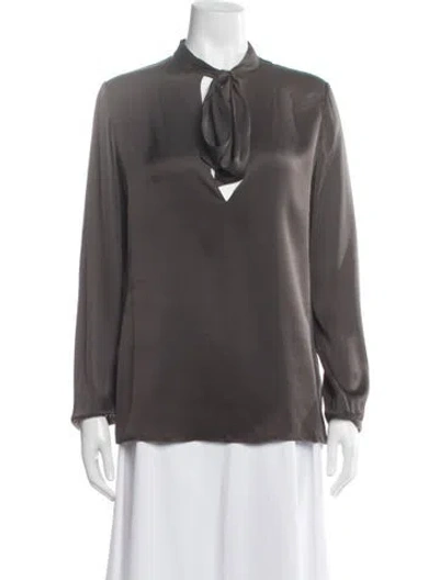 Pre-owned The Row Tie Neck Long Sleeve Blouse In Gray