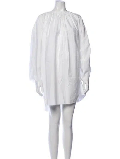 Pre-owned The Row Tie Neck Midi Length Dress In Neutrals/white