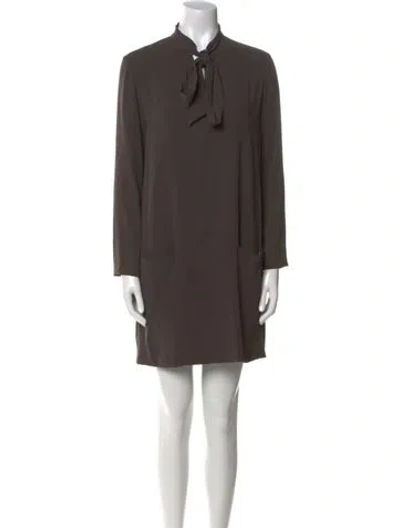 Pre-owned The Row Tie Neck Mini Dress In Gray