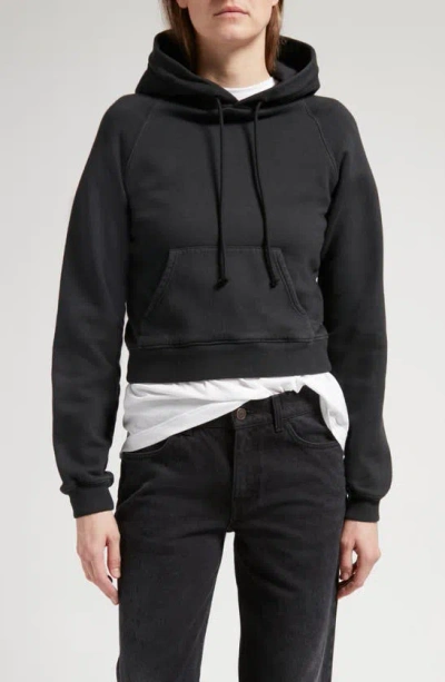 The Row Timmi Crop Cotton Blend Hoodie In Stone Black