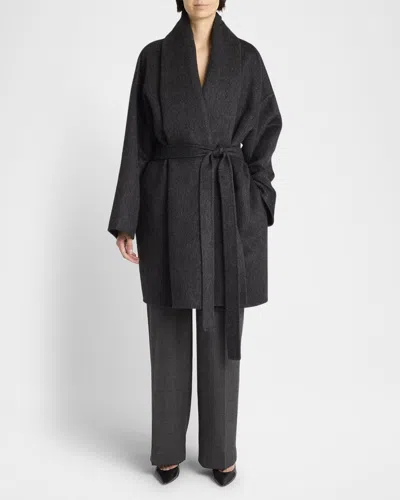 The Row Timor Brushed Cashmere-silk Belted Wrap Coat In Park Grey