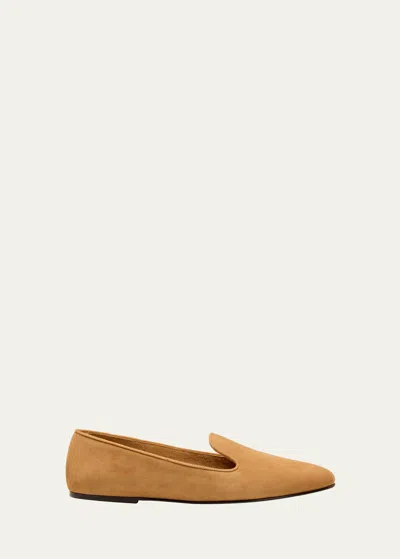 The Row Tippi Suede Leather Loafers In Camel