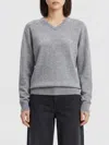 The Row Nian Long Sleeve Top Ribbed V Neckline In Gray