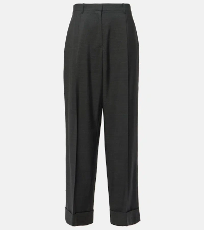 The Row Tor Virgin Wool Palazzo Pants In Dark Grey Melange