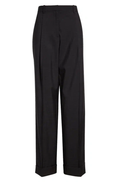 The Row Tor Wide Leg Wool Trousers In Dark Grey Melange