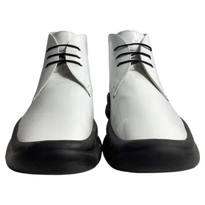 Pre-owned The Row Town Lace-up Ankle Boots In White Patent Leather