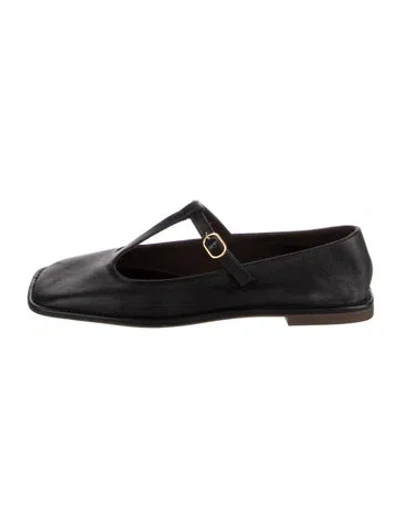 Pre-owned The Row T-strap Mary Jane Leather Mary Jane Flats In Black