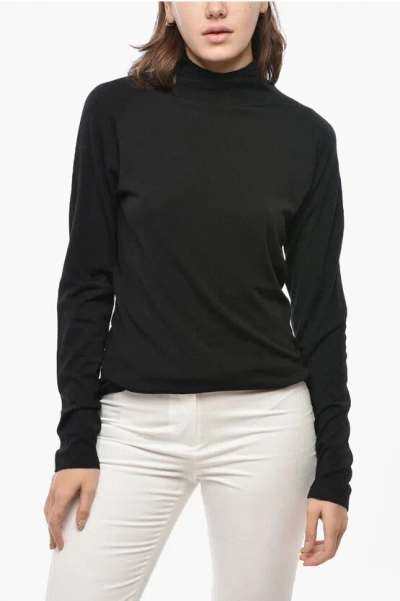 The Row Turtleneck Hoop Wool Sweater In Black