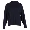 The Row Turtleneck Sweater In Navy Blue Wool In Black