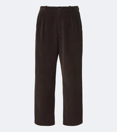 The Row Tuxo Pleated Cotton Corduroy Wide-leg Pants In Brown