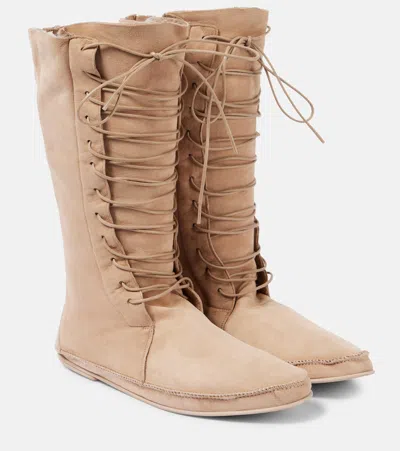 The Row Tyler Suede Lace-up Boots In Beige