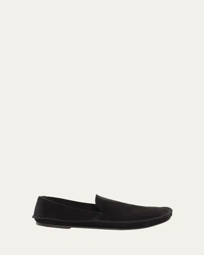 The Row Tyler Suede Moccasin Loafers In Black