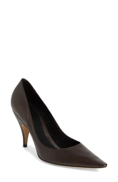 The Row Uxor Satin Pumps In Laquer Brown