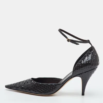 Pre-owned The Row Uxor Size 40 Dark Grey Python Leather Pointed Toe Ankle Strap Pumps In Gray