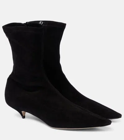 The Row Uxor Suede Booties In Blk Black