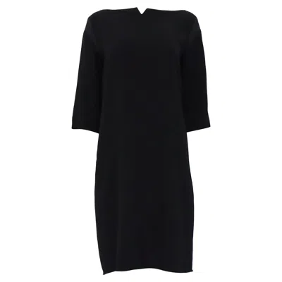 The Row V-cut 3/4 Sleeve Midi Dress In Black Acetate