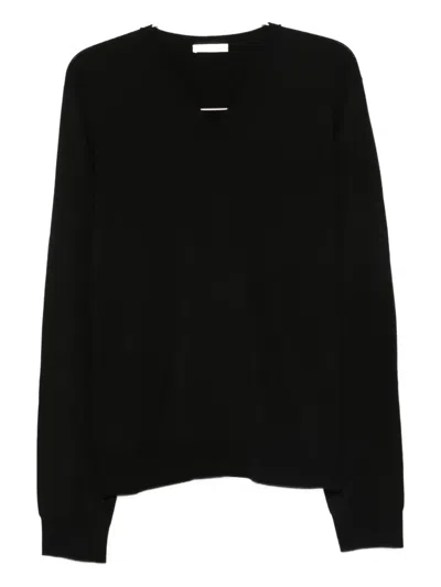 The Row V-neck Wool Sweater In Black