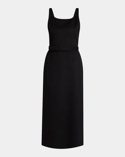 The Row Vadira Sleeveless Belted Wool Midi Dress In Black