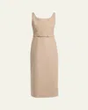 The Row Vadira Sleeveless Belted Wool Midi Dress In Neutral