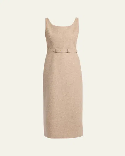 The Row Vadira Sleeveless Belted Wool Midi Dress In Sand