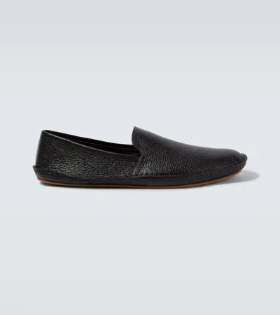 The Row Vasko Leather Slip-on Shoes In Black