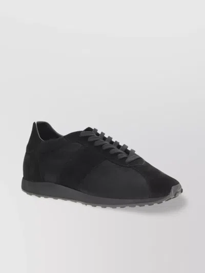 The Row Velvet Adjustable Sneakers Suede Finish In Black