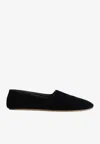 The Row Ponti Velvet Leather Sole Slippers In Black