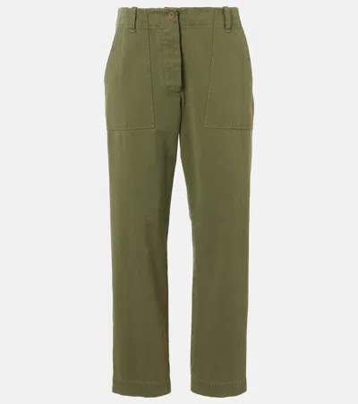 The Row Vendula Mid-rise Cotton Straight Pants In Green