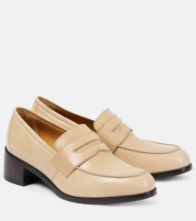 The Row Vera 45 Leather Loafer Pumps In Bark