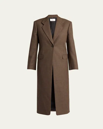 The Row Vermontine One-button Wool Coat In Brown Melange