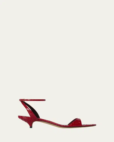 The Row Vika Snakeskin Ankle-strap Sandals In Scarlet