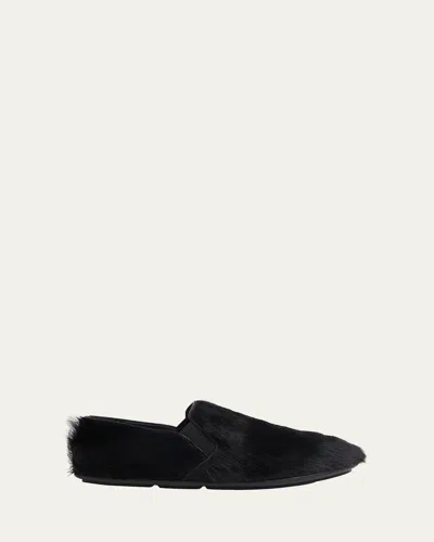 The Row Vincit Calf Hair Easy Loafers In Black