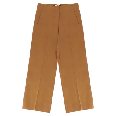 Pre-owned The Row Virgin Wool & Silk Blend Tailored Wide-leg Trousers In Brown