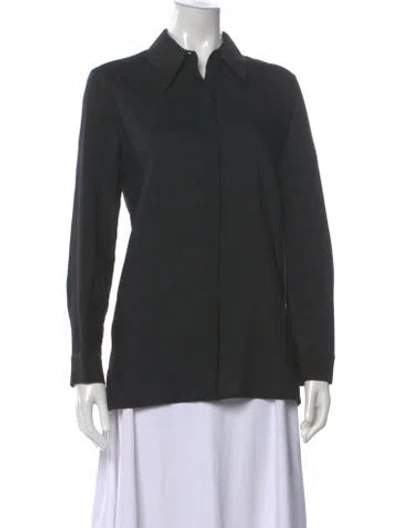 Pre-owned The Row Virgin Wool Long Sleeve Button-up Top In Black