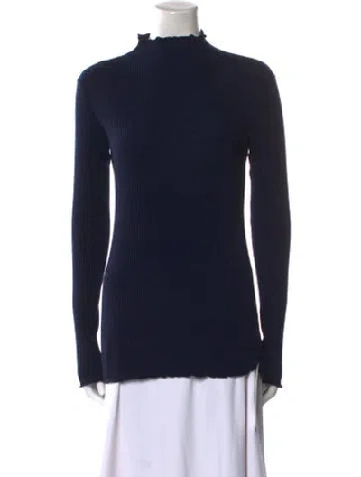 Pre-owned The Row Virgin Wool Mock Neck Sweater In Blue
