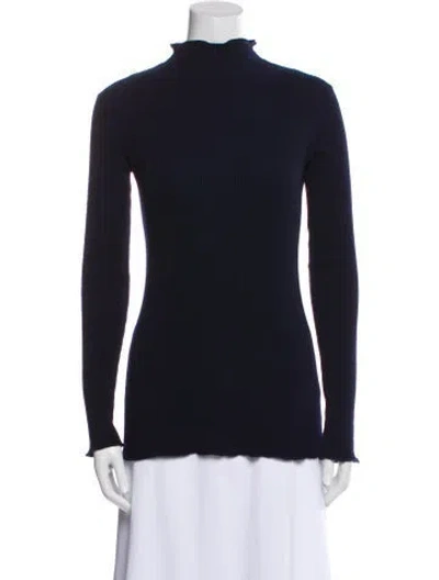 Pre-owned The Row Virgin Wool Mock Neck Sweater In Blue