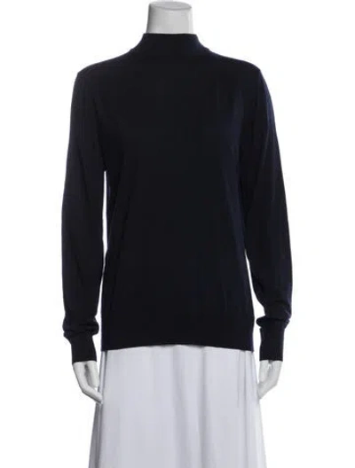 Pre-owned The Row Virgin Wool Mock Neck Sweater In Blue