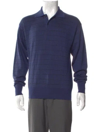 Pre-owned The Row Virgin Wool V-neck Polo Shirt In Blue