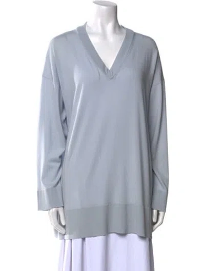 Pre-owned The Row Virgin Wool V-neck Sweater In Blue